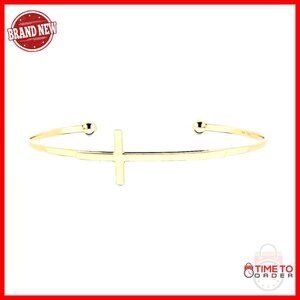 Sterling Silver Adjustable Sideways Cross Cuff Bangle Bracelet Elegant Minimal